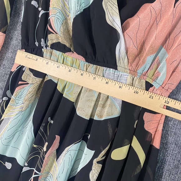Lulus Wrap Maxi Dress XS Black Floral Print Wondrous Water Lilies Long Sleeve - Picture 10 of 12